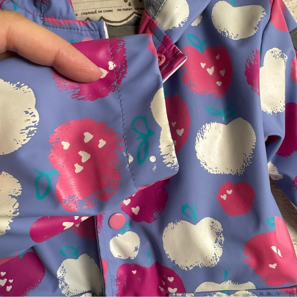 Hatley Baby Terry‎ Lined Purple Apple Heart Print Raincoat Size 3T